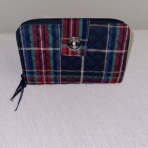 Vera Bradley Tartan Plaid Navy Green Red Turn Lock RFID Large Wallet